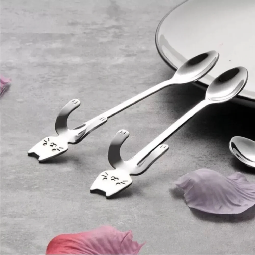 Silver Cat-Themed Coffee & Tea Spoons 3 pcs